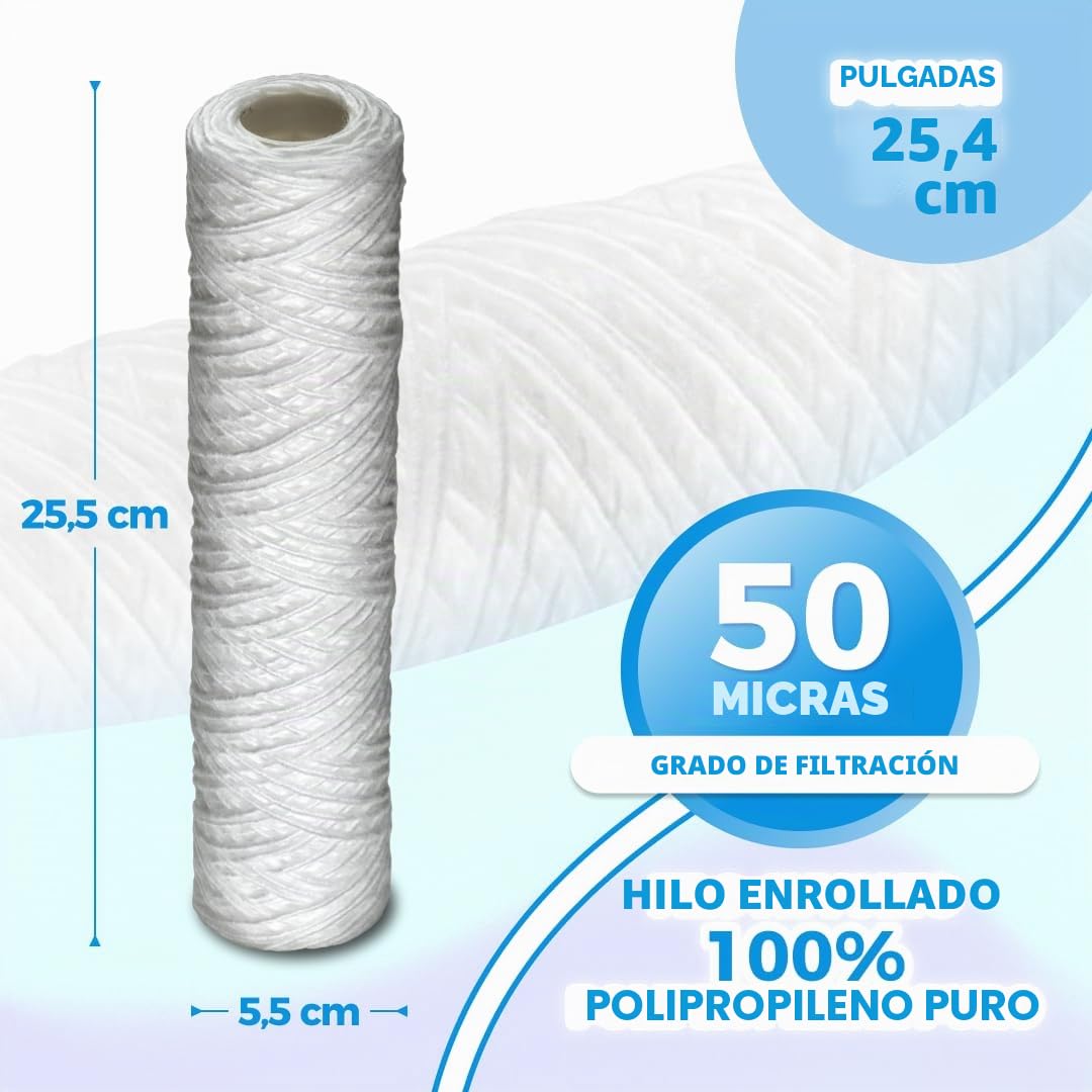 WK Cartucho filtrante de 10 pulgadas, hilo enrollado, 50 micras, agua limpia y segura, uso doméstico y comercial, paquete de 10 unidades