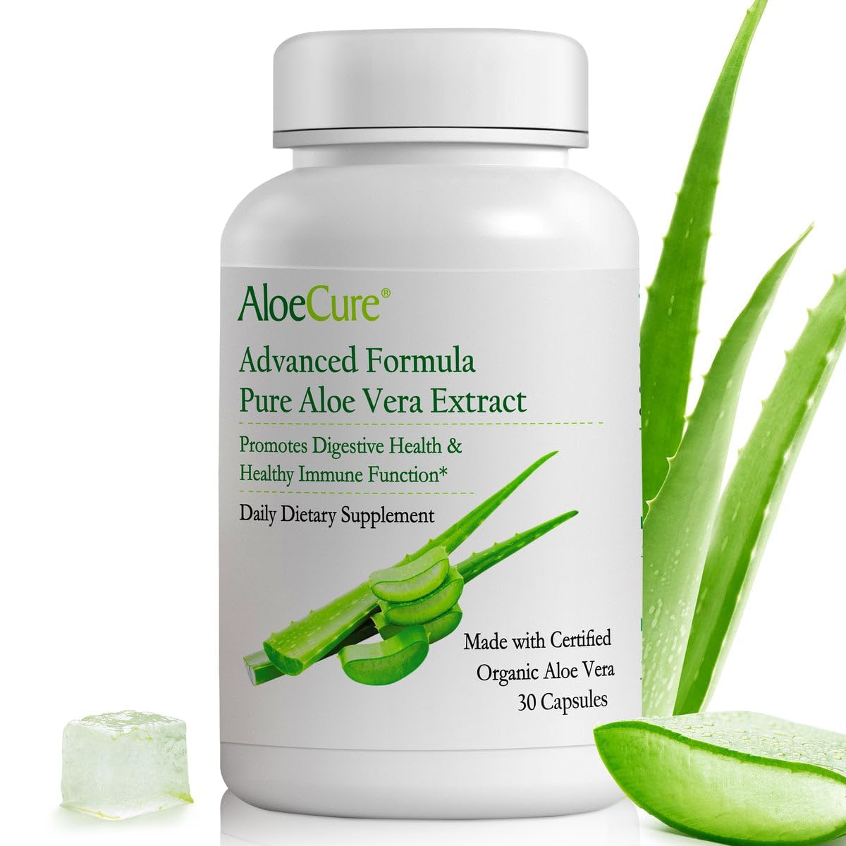 Organic Aloe Vera Capsules, 160,000mg Inner Aloe Leaf Equivalent per Serving, Support Gut, Digestive, & Immune Health, Helps Maintain Balanced Stomach Acidity, Aloin Free, 30 Capsules