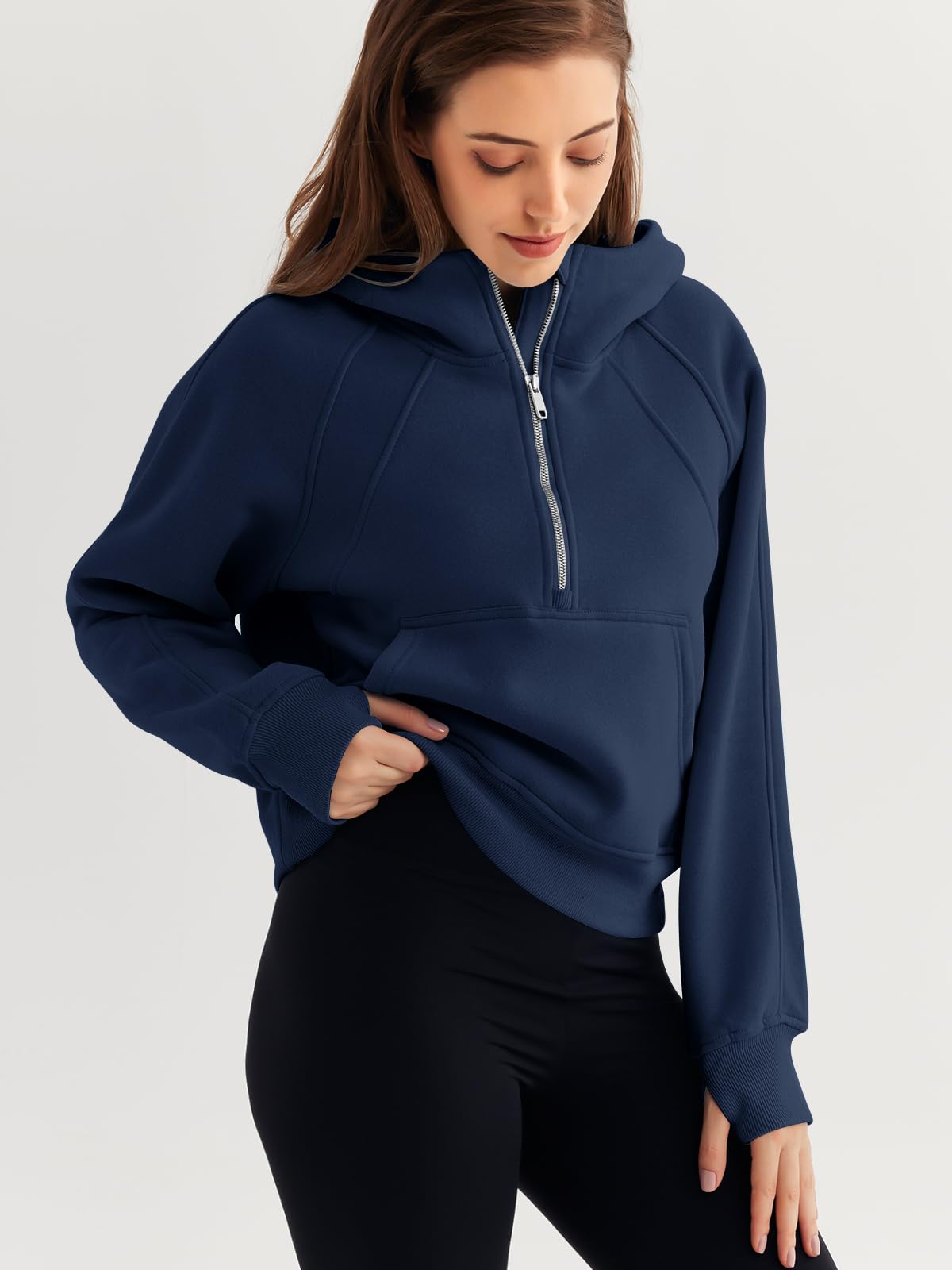 WYNNQUE Damskie bluzy oversize bluzy z zamkiem pół czwartej sweter przycięty długi rękaw jesienne stroje modne ubrania