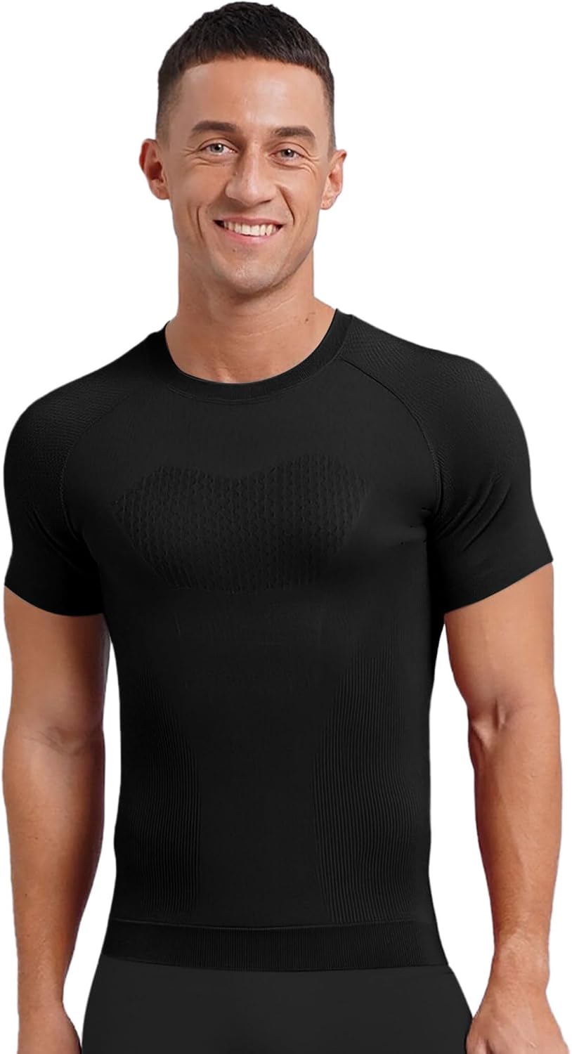 Freebily Men Adult Compression Short Sleeve T-Shirt Bodybuilding Muscle Performance Tees Fitness Workout Top