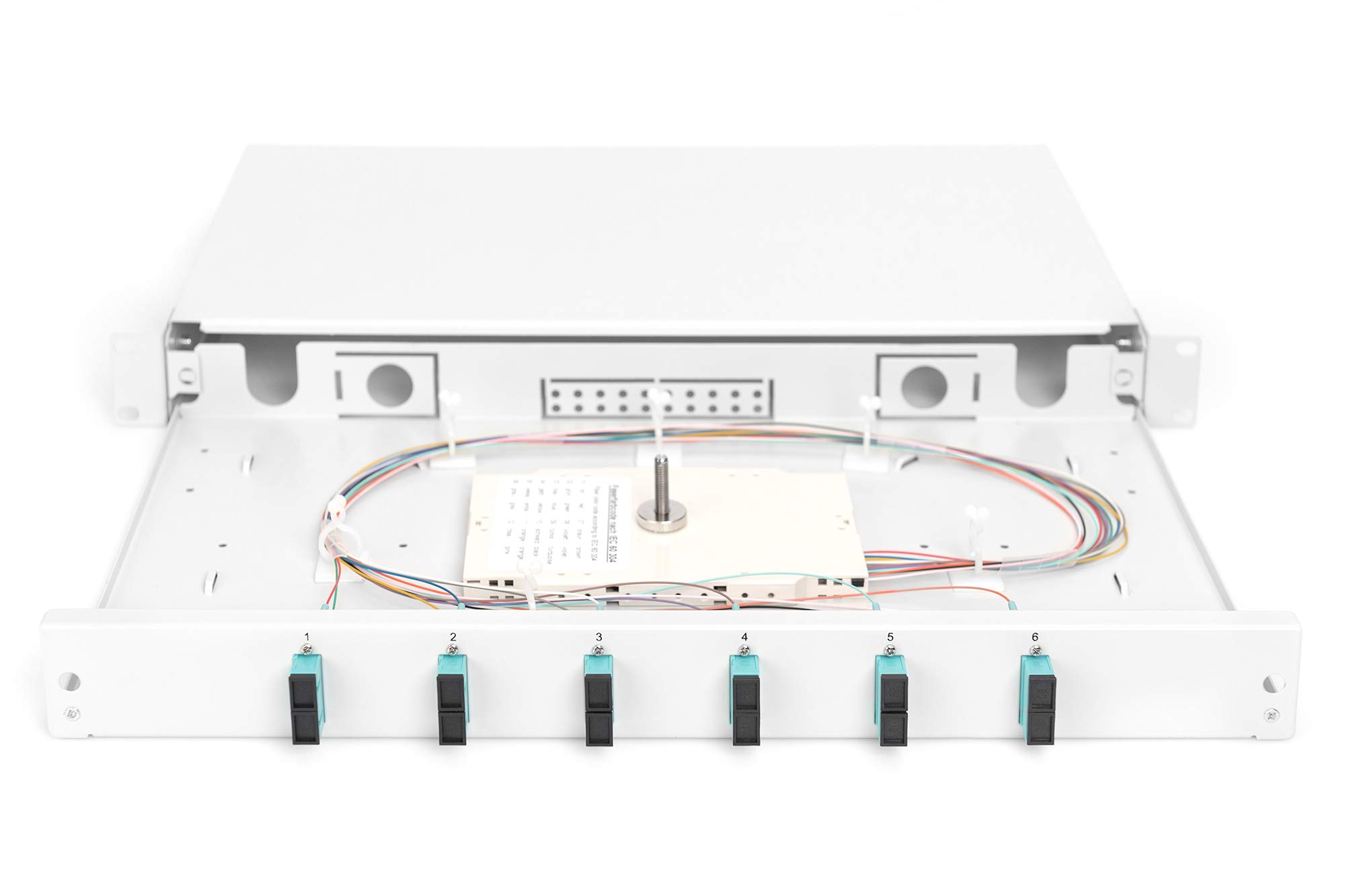 DIGITUS boîte d'épissure Fibre Optique 6 couplages - SC - OM3-1U - 19 Pouces - Multi-Mode Simplex - avec Cassette d'épissure - Montage en Rack