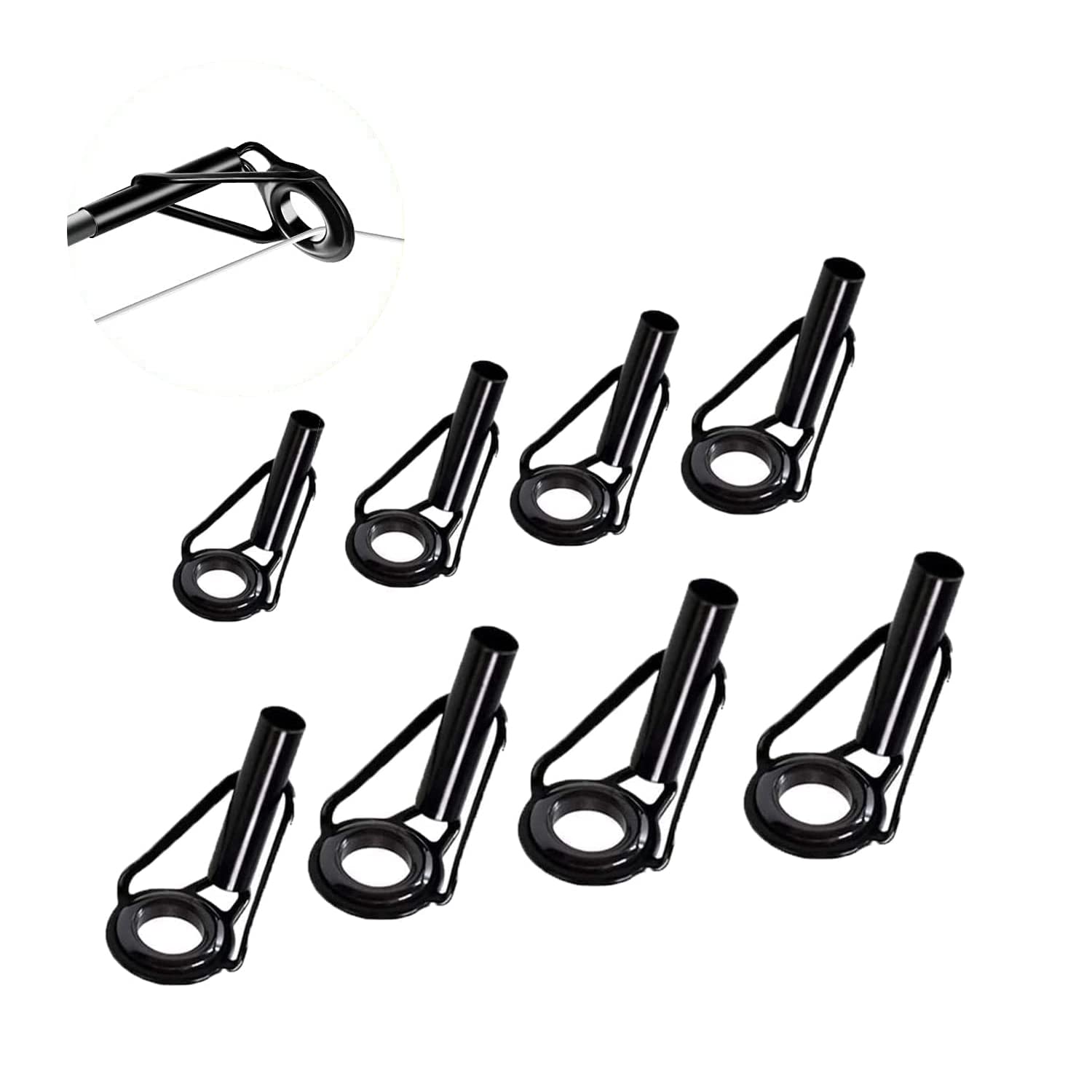 Rod Tip Repair Kit Fishing Rod Tips Replacement Kit Stainless Steel Ceramic Guides Ring, Black Wear Resistant Guide Replacement Small Kit (8 Pcs)