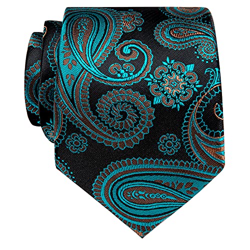 Image of YourTies Black Teal Tie for Men Paisley Mens Necktie Woven Jacquard Formal Business Party Wedding Designer