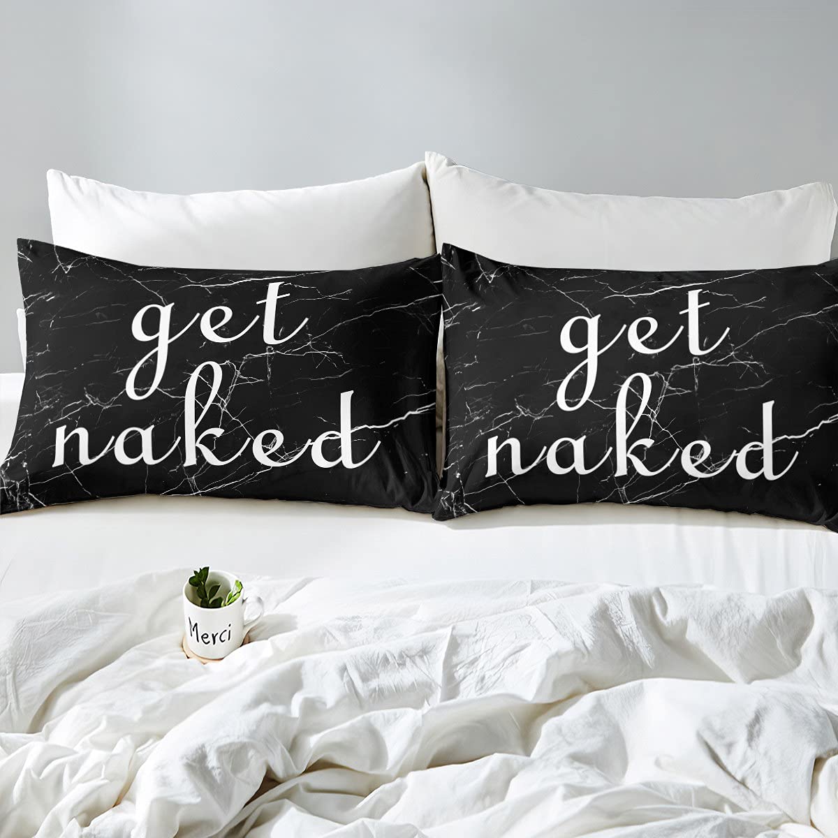 Loussiesd Get Naked Duvet Cover Black and White Marble Texture Comforter Cover Funny Quotes Bedding Set For Couple Lover Men Women Modern Fashion Bedding & Linen Ultra Soft Double Bedclothes - Image 4