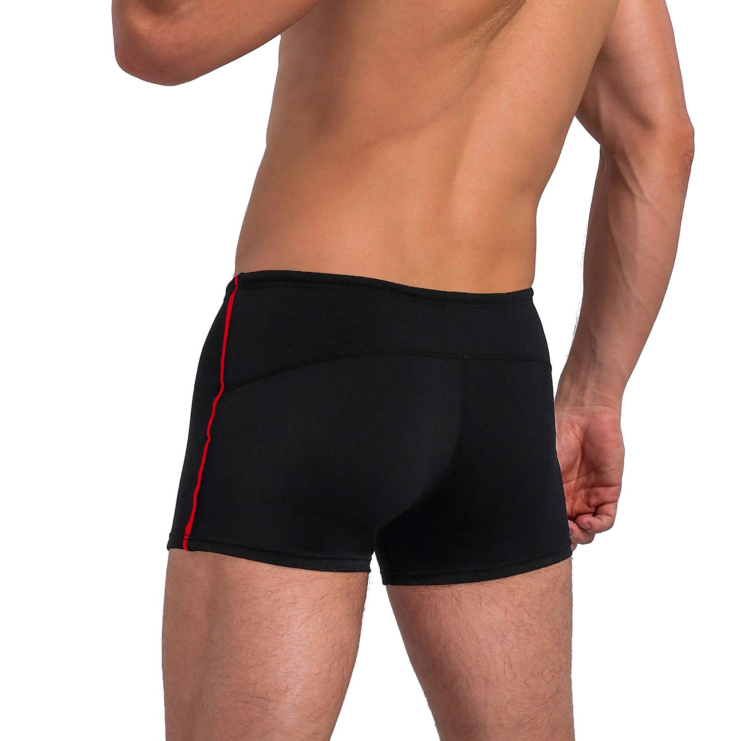 3asyglide Square Leg Suit Mens Comfortable Swimsuit for Polyester PBT Fabric (36, Black& Sport Red)