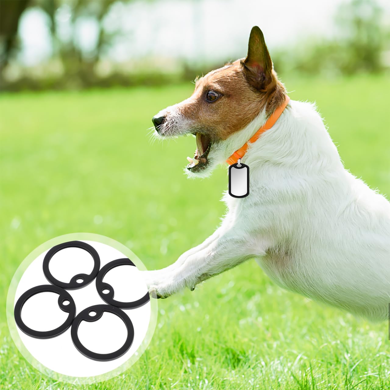 Garneck Lot de 4 étiquettes pour chien en silicone - Noir - Anneau en caoutchouc pour médailles de chien - Protège et atténue les bruits des étiquettes d'identification de chien militaire