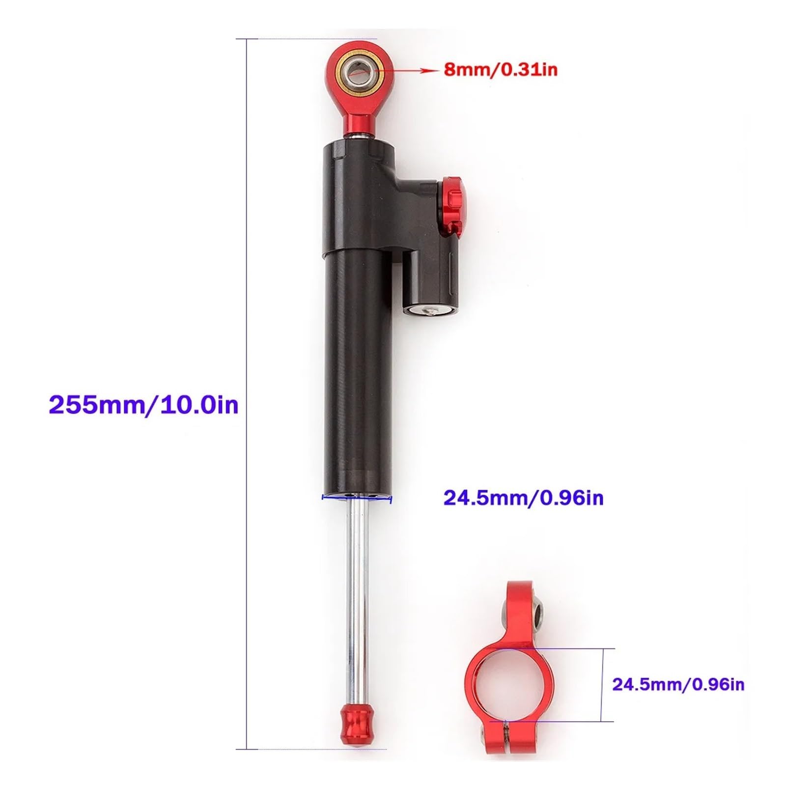 Motorrad Lenkungsdämpfer Für CFMOTO CF Moto 450SR 450SS Für 450SRS 450 SR SS SRS Motorrad Aluminium Lenkung Dämpfer Stabilisator Lenkungsdaempfer Aluminium(Black with RED)