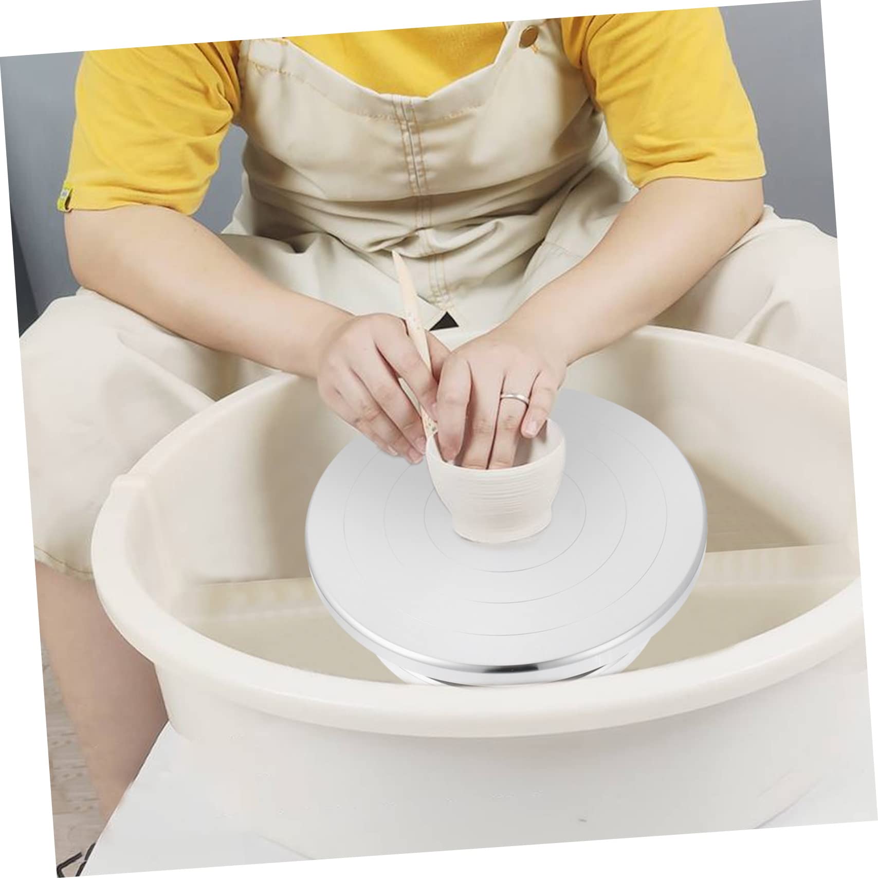 Tornio per Ceramica in Lega di Alluminio, Piattaforma Rotante Manuale | Argento, Semplice Operazione, per Clay Crafts Making, Attrezzi per Ceramica, Piatto Girevole per Argilla