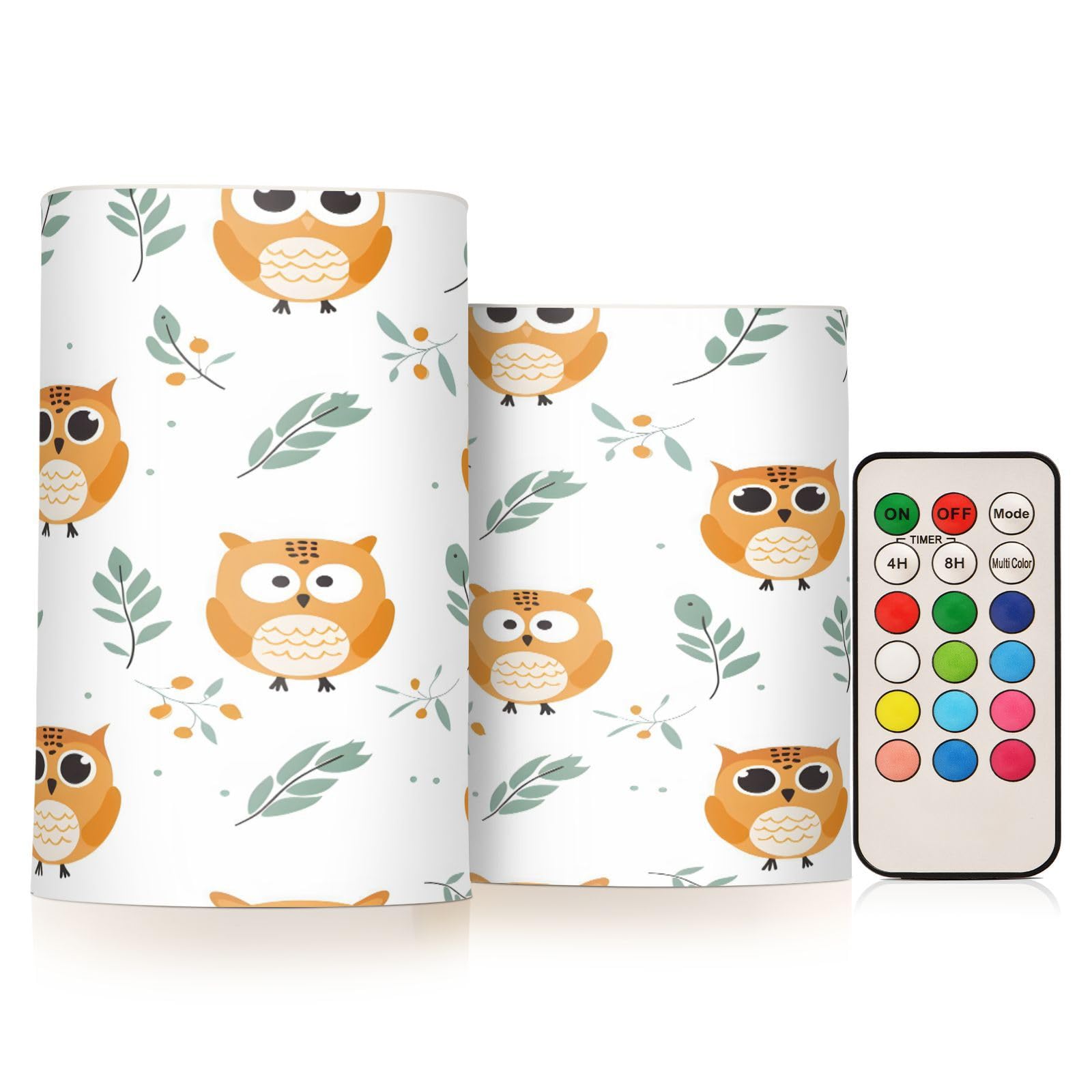 ALAZA Cartoon Owl Flickering Flameless Candles Battery Operated with Remote Timer,Tea Light Candles LED Pillar Votive Candles Set of 2 for Outdoor Indoor Decorations