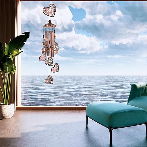 Miniatura 2 de Campana de viento con forma de corazón para exteriores, campanilla de viento móvil con 7 corazones para el hogar, interior, patio, decoración de
