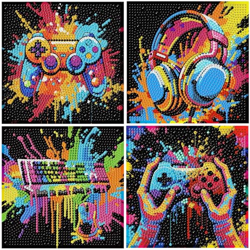 bleihum 4 Pack Diamond Art Painting Kits for Kids Controller Small Diamond Art for Kids Ages 8-12 Video Game Colorful Gem Art Kits for Teen Boys Home Decor Gift 6X6 inch