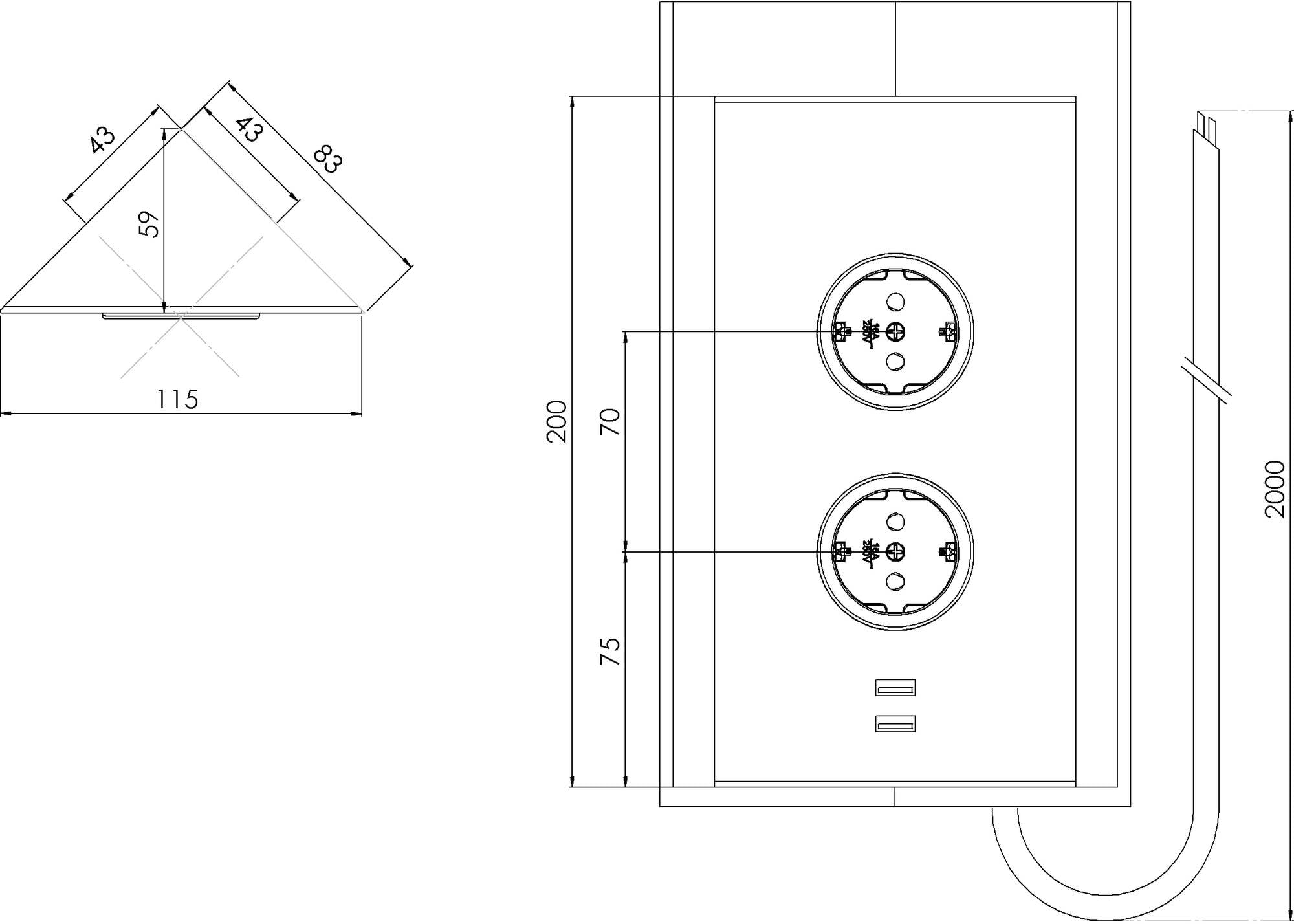 Energie-hoekzuil 2ST stopcontact zwart Energie-hoekzuil 2ST stopcontact zwart