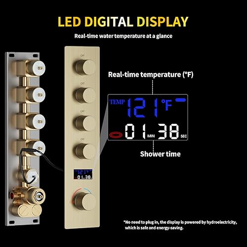 Miniatura 5 de Sistemas de rociadores de cuerpo de ducha de níquel cepillado, sistema termostático de ducha de cuerpo completo VG montado en techo de 16 pulgadas,