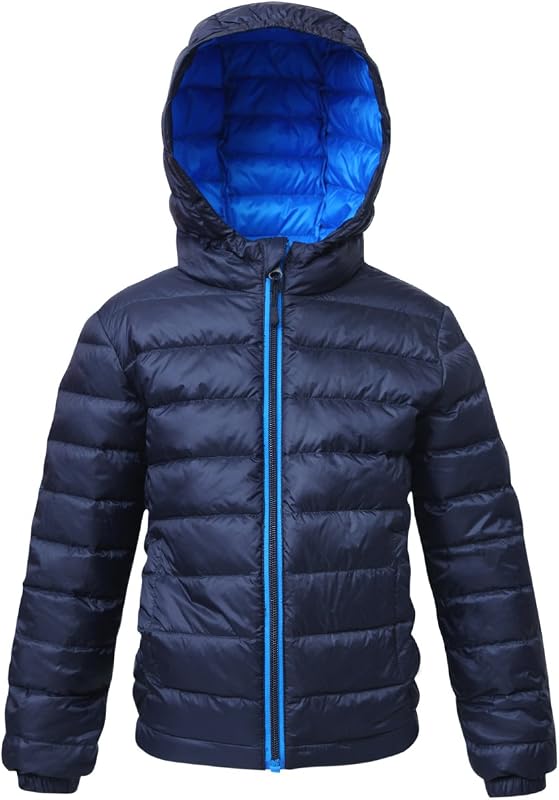 Rokka&Rolla Abrigo acolchado de plumón ultraligero y plegable para niño | Potencia de relleno de plumón 650|Carcasa exterior resistente al viento|Aislamiento térmico térmico|Cuello alto|Tejido resistente al viento|Plumón de pato
