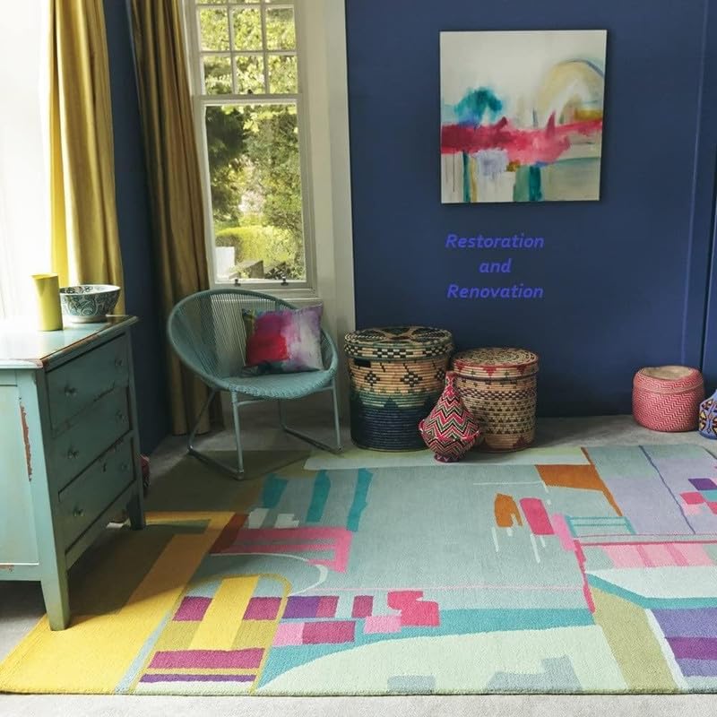 Image of Handmade Premium AFIFA Collection Woollen Rug Loop Pile Floral Hand Tufted Carpet for Living Room Bedroom Drawing Room Hall and Floor 3X5 Size