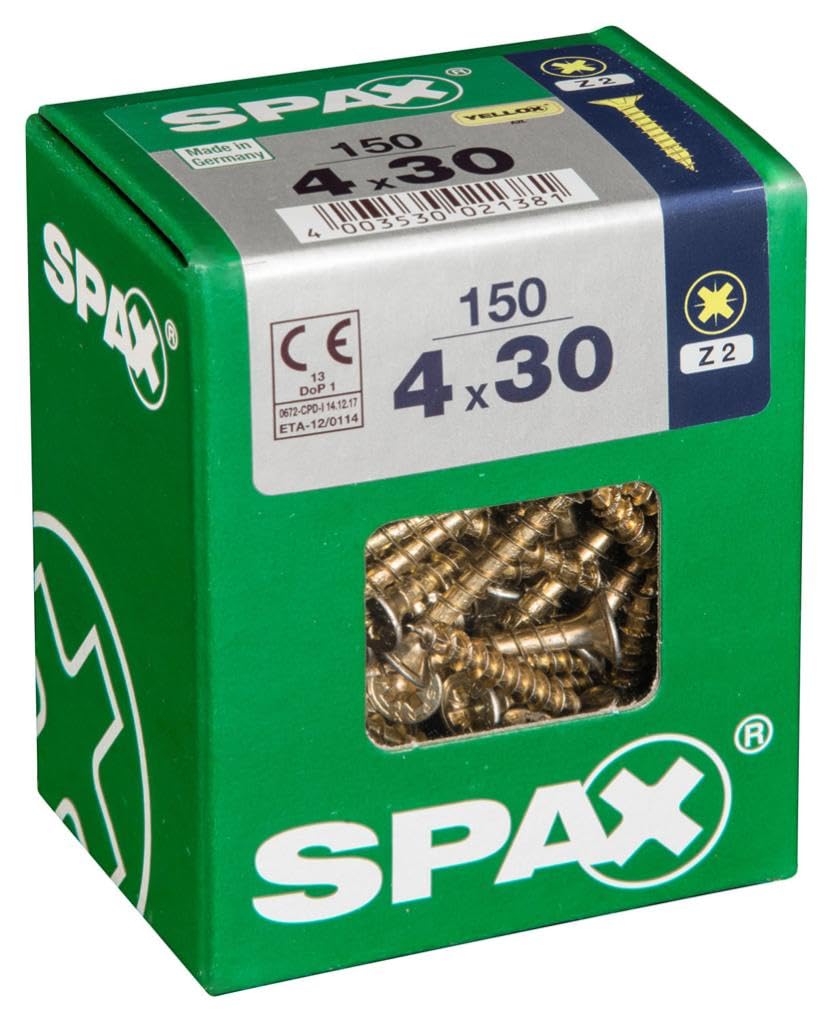 SPAX Yellox 4x30 tête plate vis anti-fendage pour assemblage bois