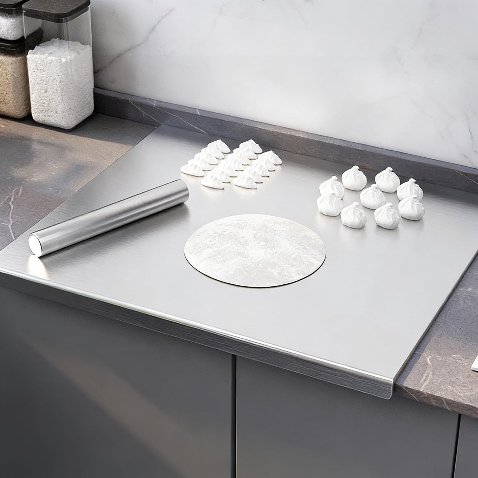 Stainless Steel Cutting Board with Lip, Large Stainless Steel Cutting Boards for Kitchen, L-Shaped Kneading Cutting Board Mats, Double-Sided Non-Stick Pads for Meat, Fruits & Baking (16")