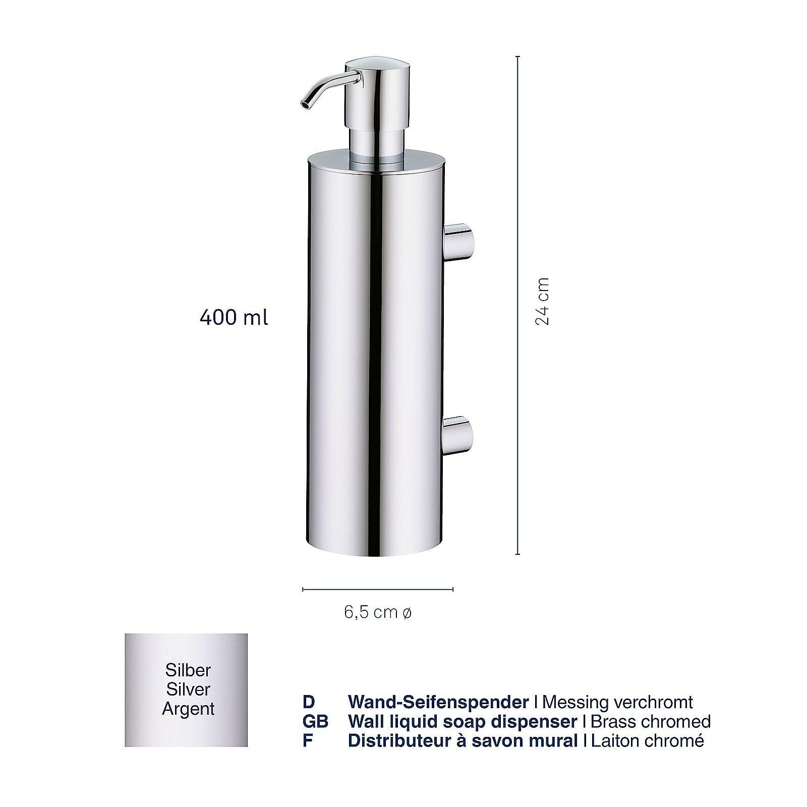 Kela dispensador de jabón latón, latón Cromado con Bomba de latón, latón, Plata, 400 ml