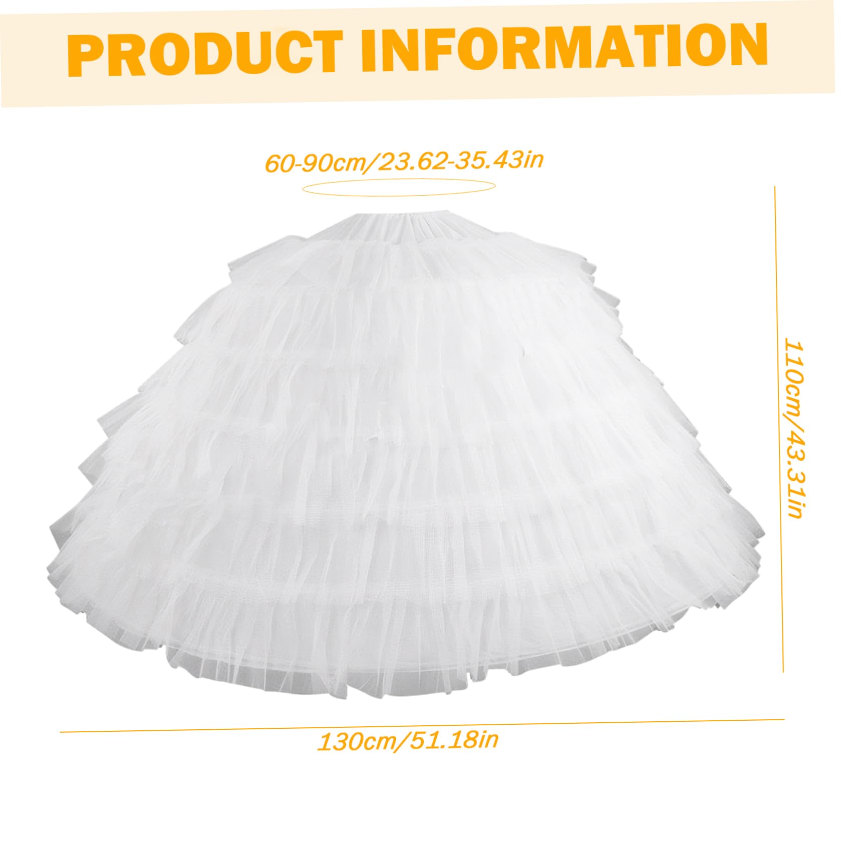 Jupon pour Filles Jupon à 6 cerceaux en Tulle de 109 cm de Long pour Femmes sous Robe mariée à cerceaux Ajustables