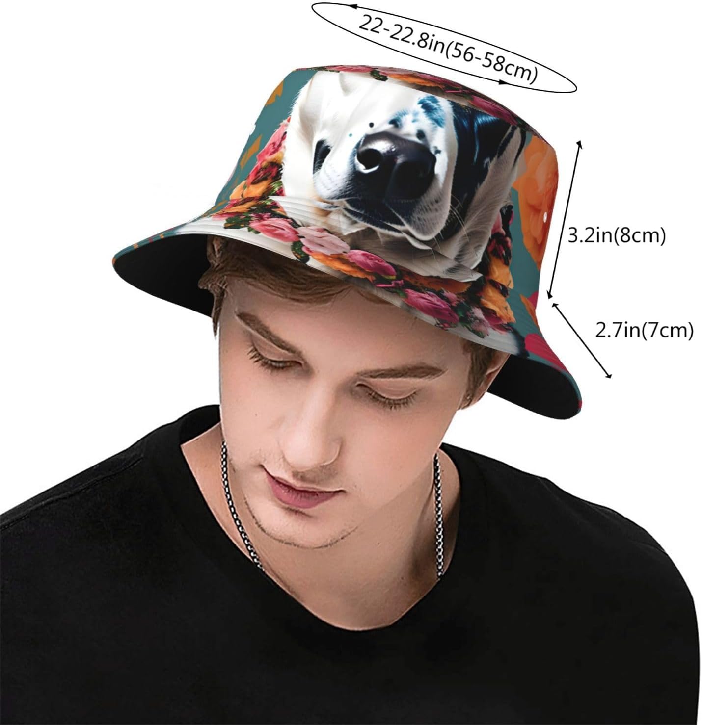 Cattle Dog Florals Print Sun Hat Outdoor Fisherman Cap Summer Bucket Hat Beach for Men Women Black