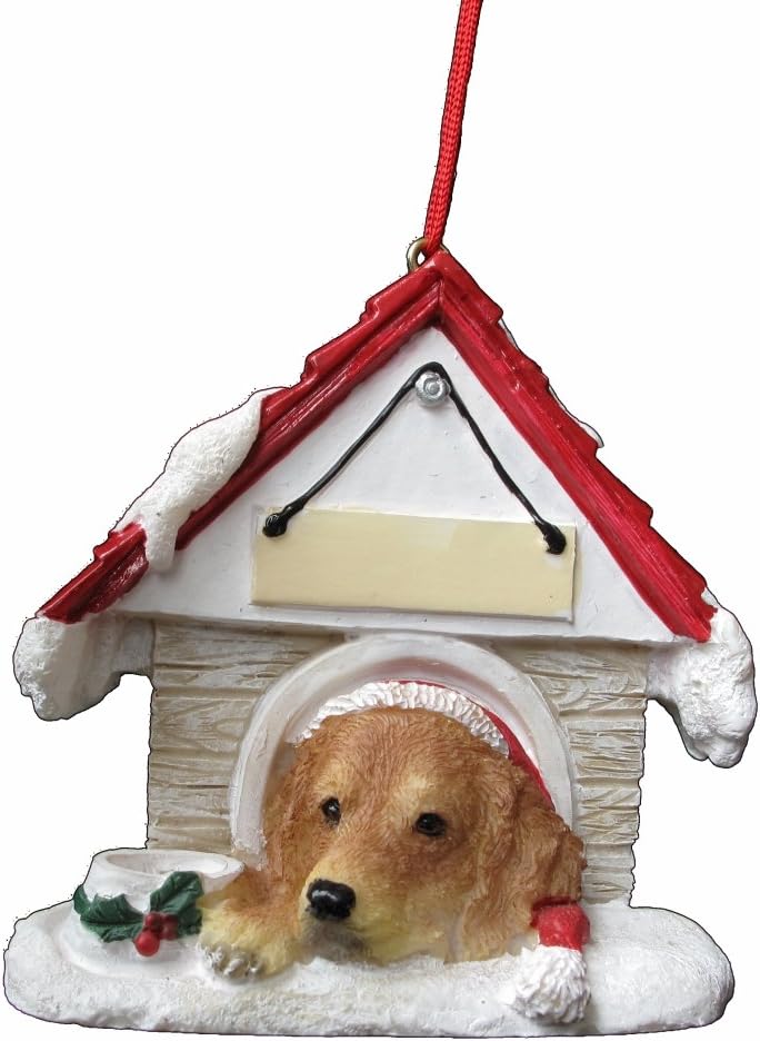 E&S PetsGolden Retriever Ornament A Great Gift For Golden Retriever Owners Hand Painted and Easily Personalized "Doghouse Ornament" With Magnetic Back