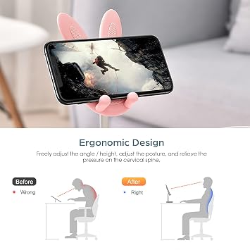 Cell Phone Stand, Cute Bunny Phone Holde for Desk (Pink) | Angle Height Adjustable Rabbit Phone Holder, Compatible with iPhone 17/16/15/14/12/11, Mobile Phone or Tablet 4-10 Inch