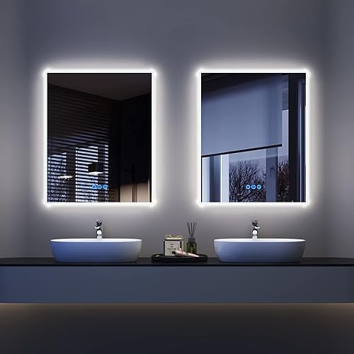 Miniatura 7 de LVSOMT Espejo de baño LED RGB para pared, 24 x 28 pulgadas, espejo de tocador de pared con luces que cambian de color, espejo iluminado para colgar,