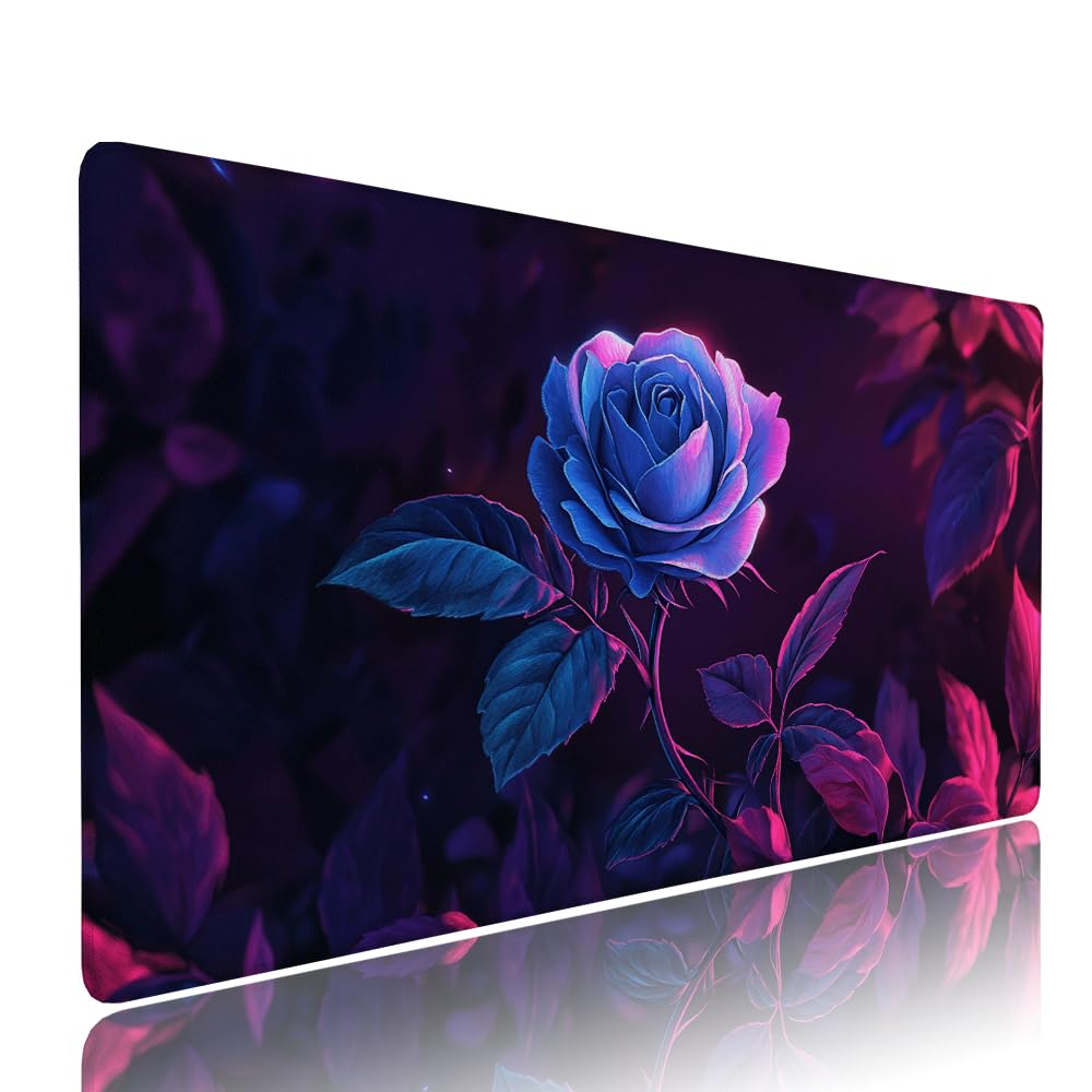 Alfombrilla de Mouse para Juegos, Blu, XXL, Antideslizante, Impermeable, Diseño de Fiore, Extendido, Grande, 1200x600x3mm, para PC, Laptop, Ufficio, Famiglia d-780