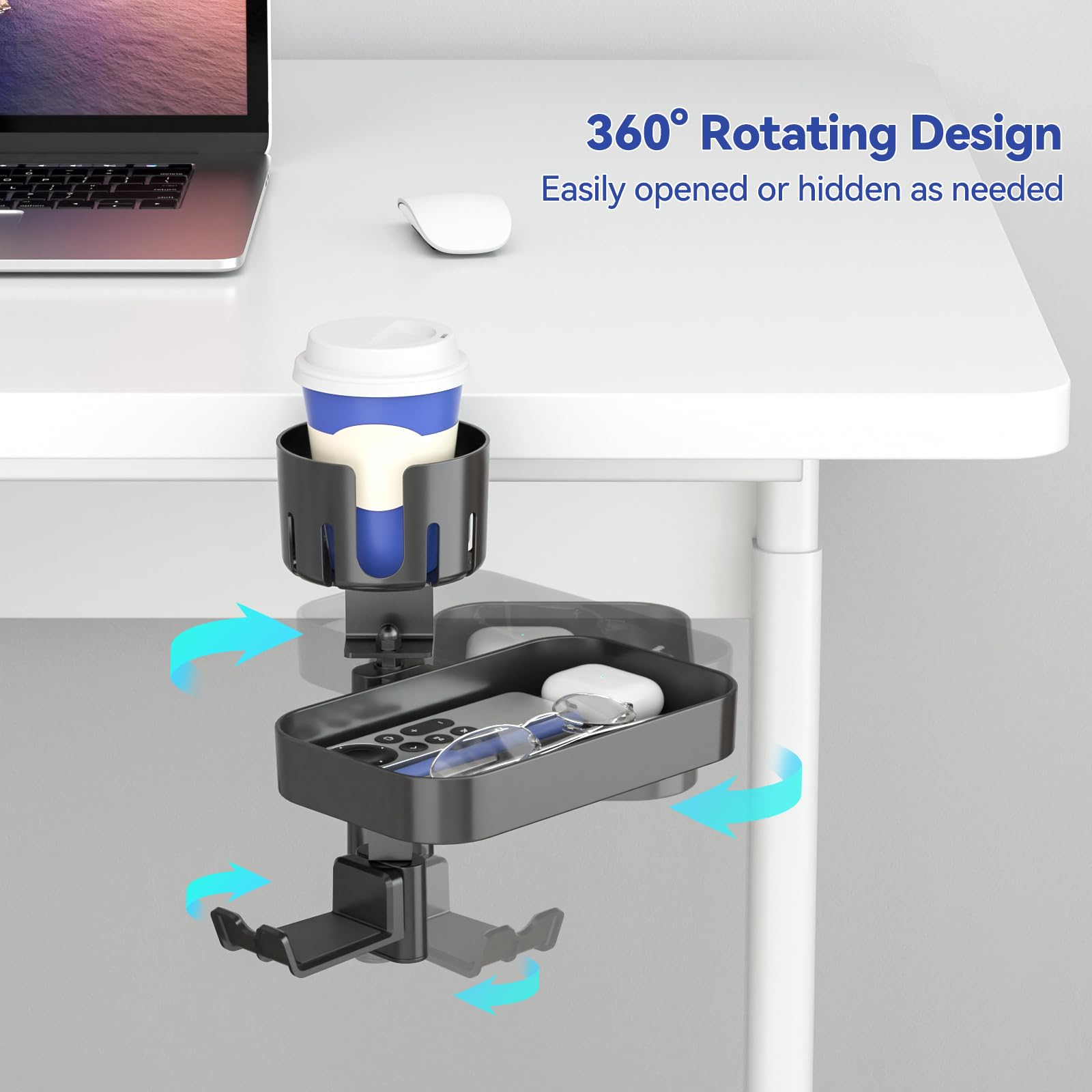 KDD Desk Cup Holder with 2 Headphone Hook, Rotating Pencil Holder and Detachable Drawer Tray - Image 3
