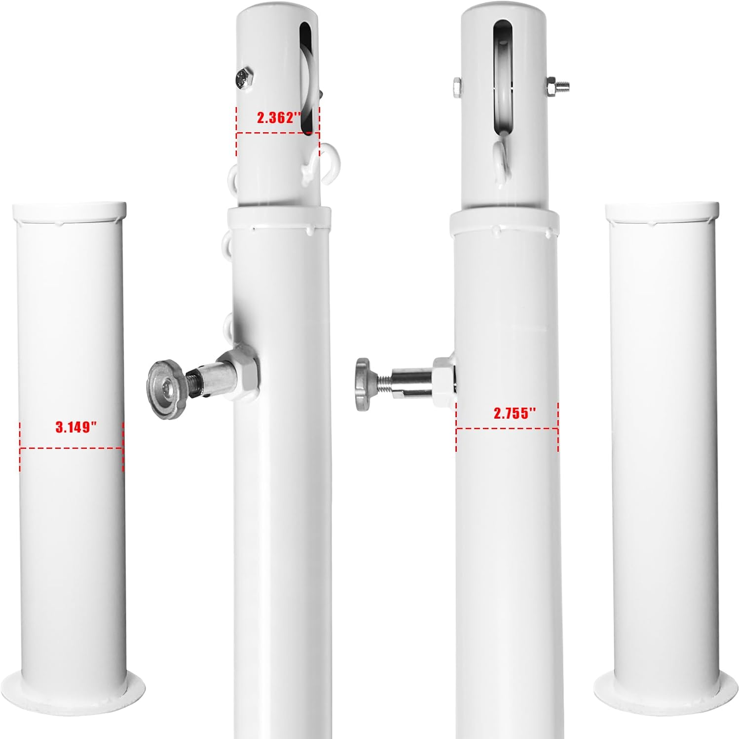 Aoneky Permanent Adjustable Volleyball Post System - Complete Set with 2 Steel Poles & Ground Sleeves, 6 Height Settings for Badminton & Volleyball, Includes Winch for In-Ground Install