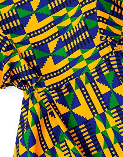 Image of Womens African Vintage Ruffle Trim Sleeve Ankara Tunic Swing Dress