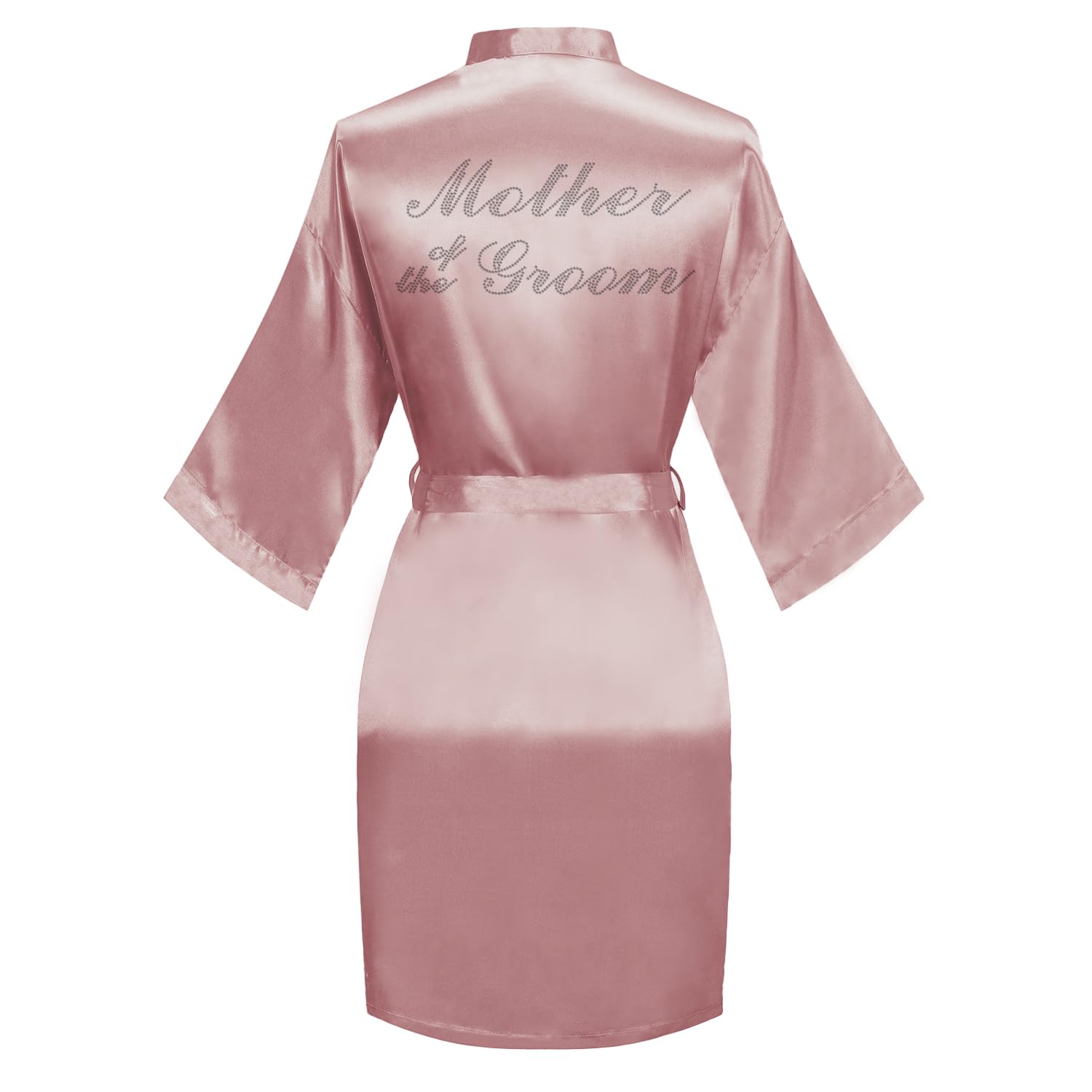 Women's Satin Robe Bride Bridesmaid Short Kimono Robes with Silver Rhinestones for Wedding Party Getting Ready