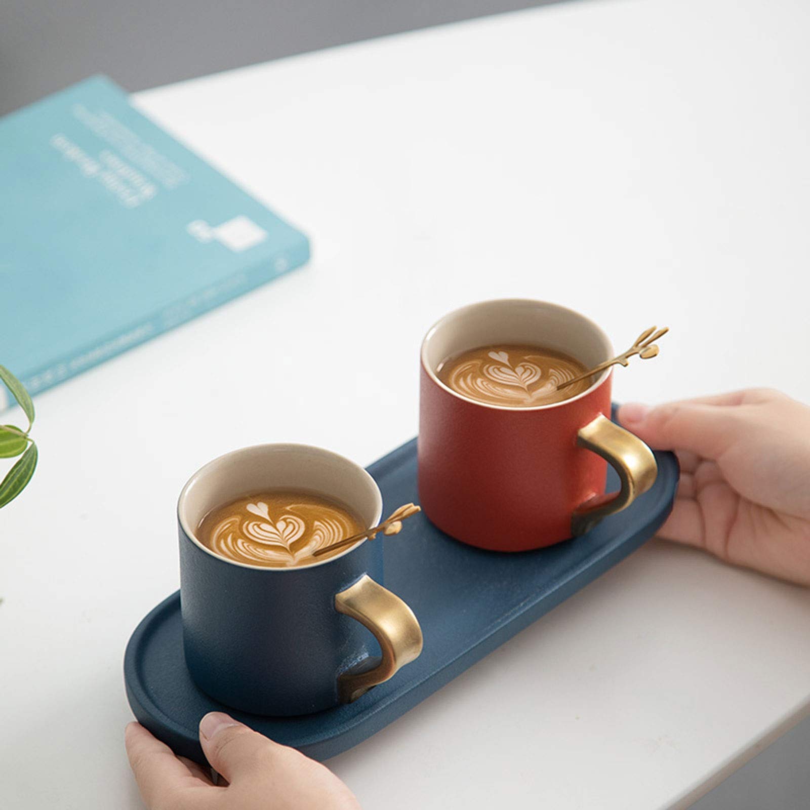 Set da caffè, Tazze da tè, Tazze da caffè Espresso, Tazze da caffè Espresso in Ceramica con Manico Dorato galvanizzato, Confezione Regalo per Compleanno e Anniversario
