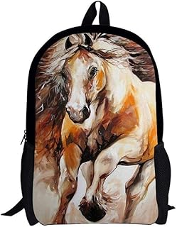 Borsa a tracolla per studenti borsa da scuola con motivo a cavallino Zaino scuola con stampa animalier 3D-5 A