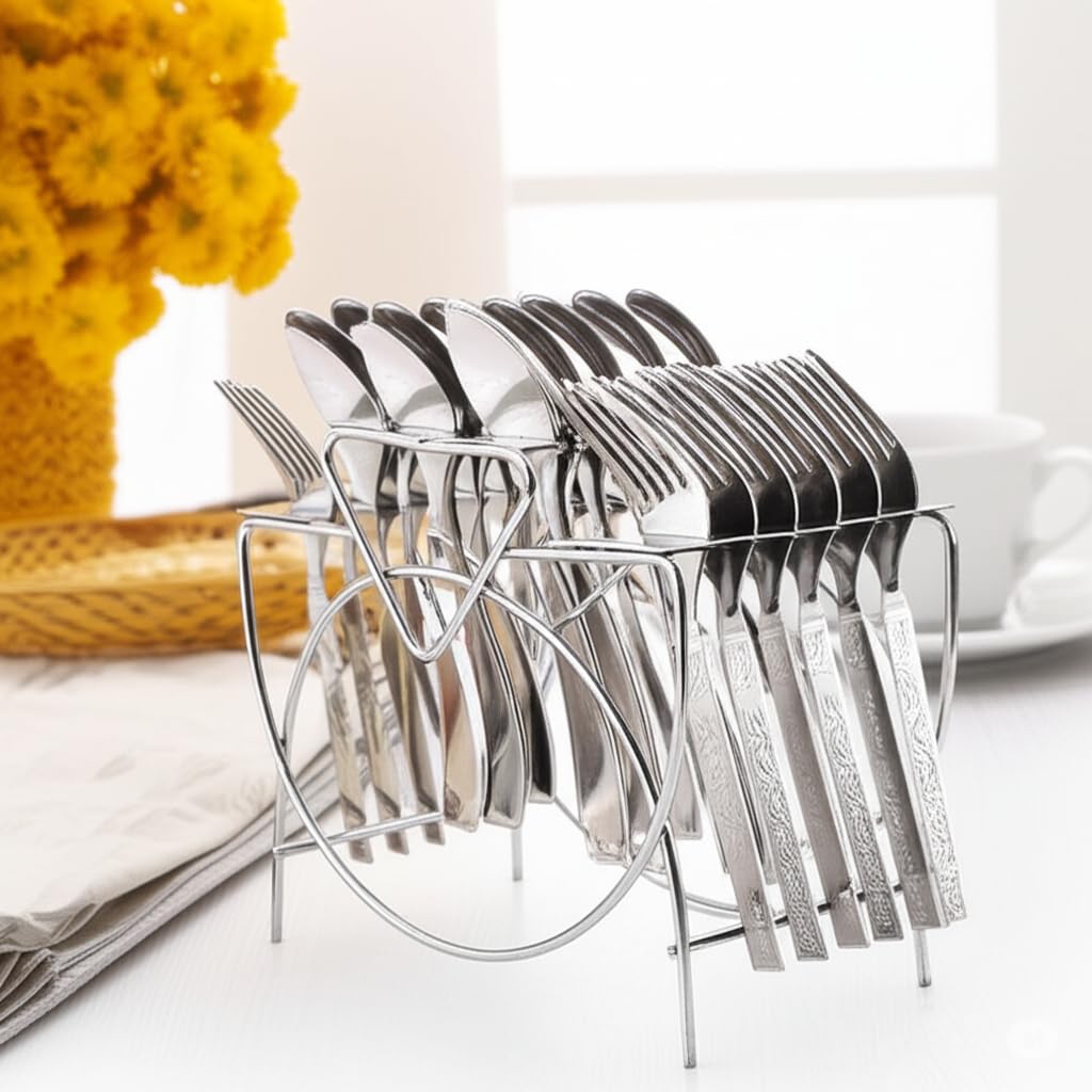 Stainless Steel Cutlery Stand - Forks & Spoons Included -7