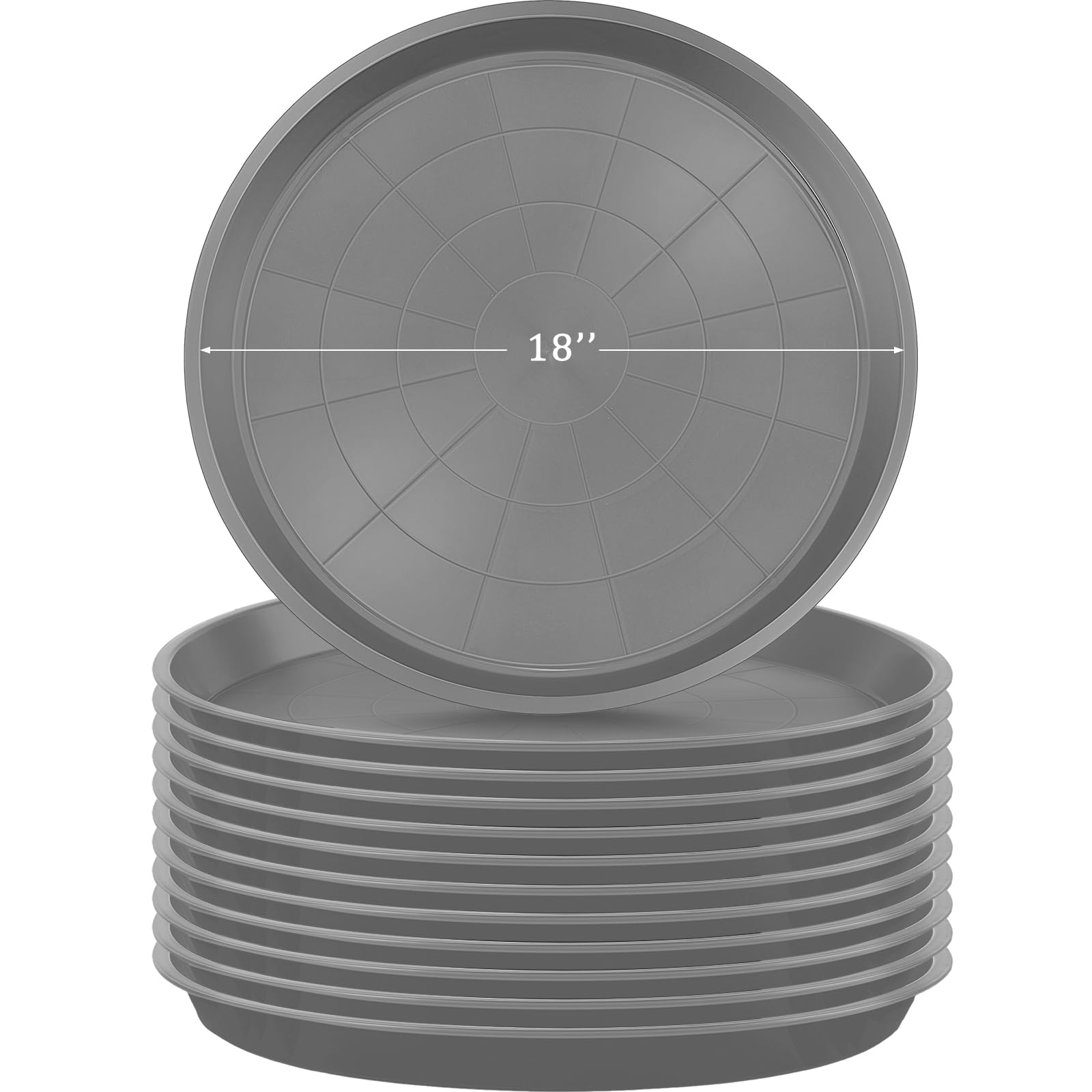 Eccliy Lot de 12 soucoupes rondes en plastique épais pour intérieur et extérieur (gris, 45,7 cm)
