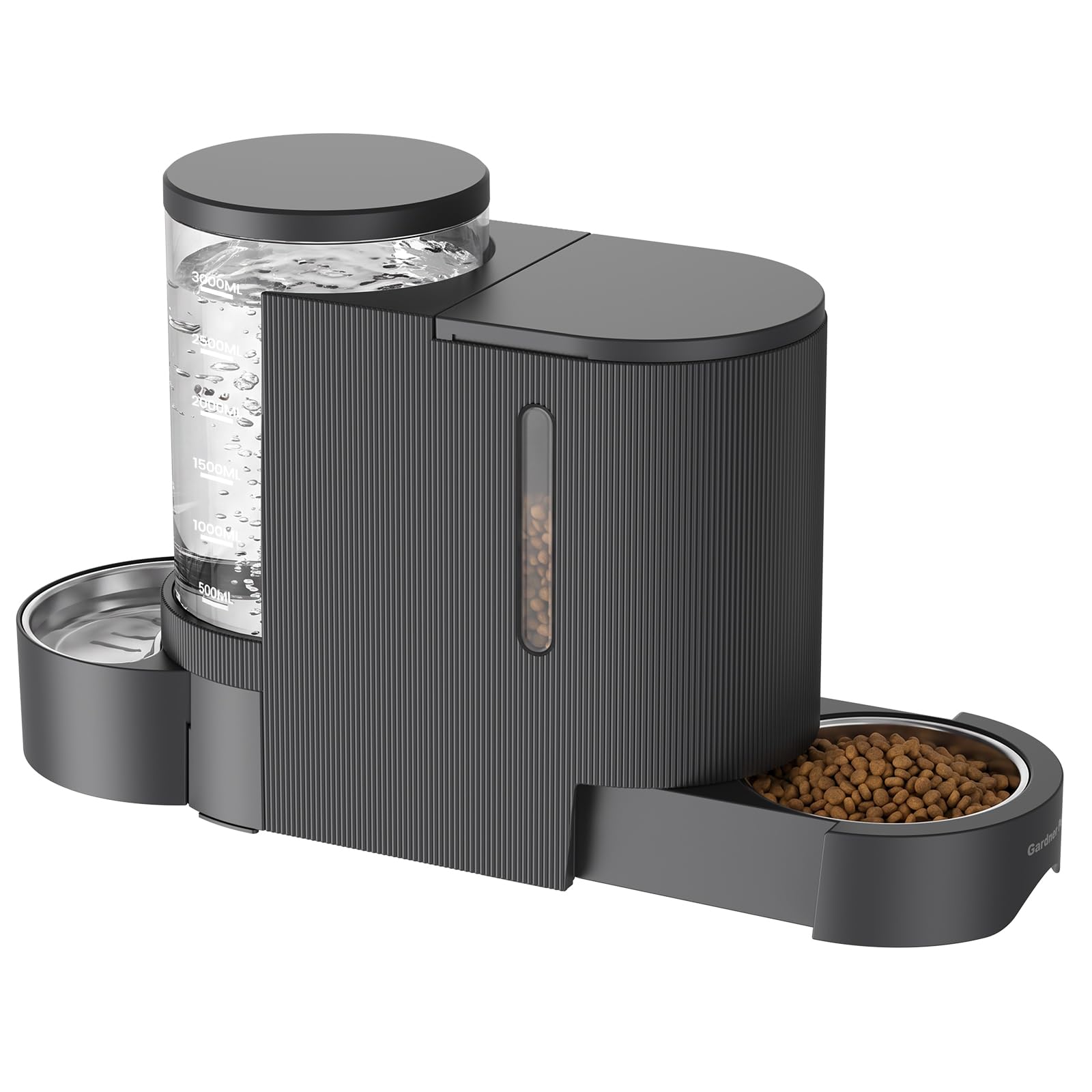 Gardner Pet Distributore 2 in 1 Cibo e Acqua Gatti 3L*2, Grigio Scuro Non Elettrico, Ciotola Estraibile a Cassetto in Acciaio Inox 304, Dispenser Crocchette a Gravità, Senza BPA | Non Elettrico, Ciotola Estraibile a Cassetto in Acciaio Inox 304, Dispenser