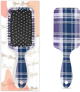 Blue Purple Plaid Soft Touch Hair Brush Detangling & Straightening Hairbrush for Women Removes Knots and Tangles in Wet or Dry Hair
