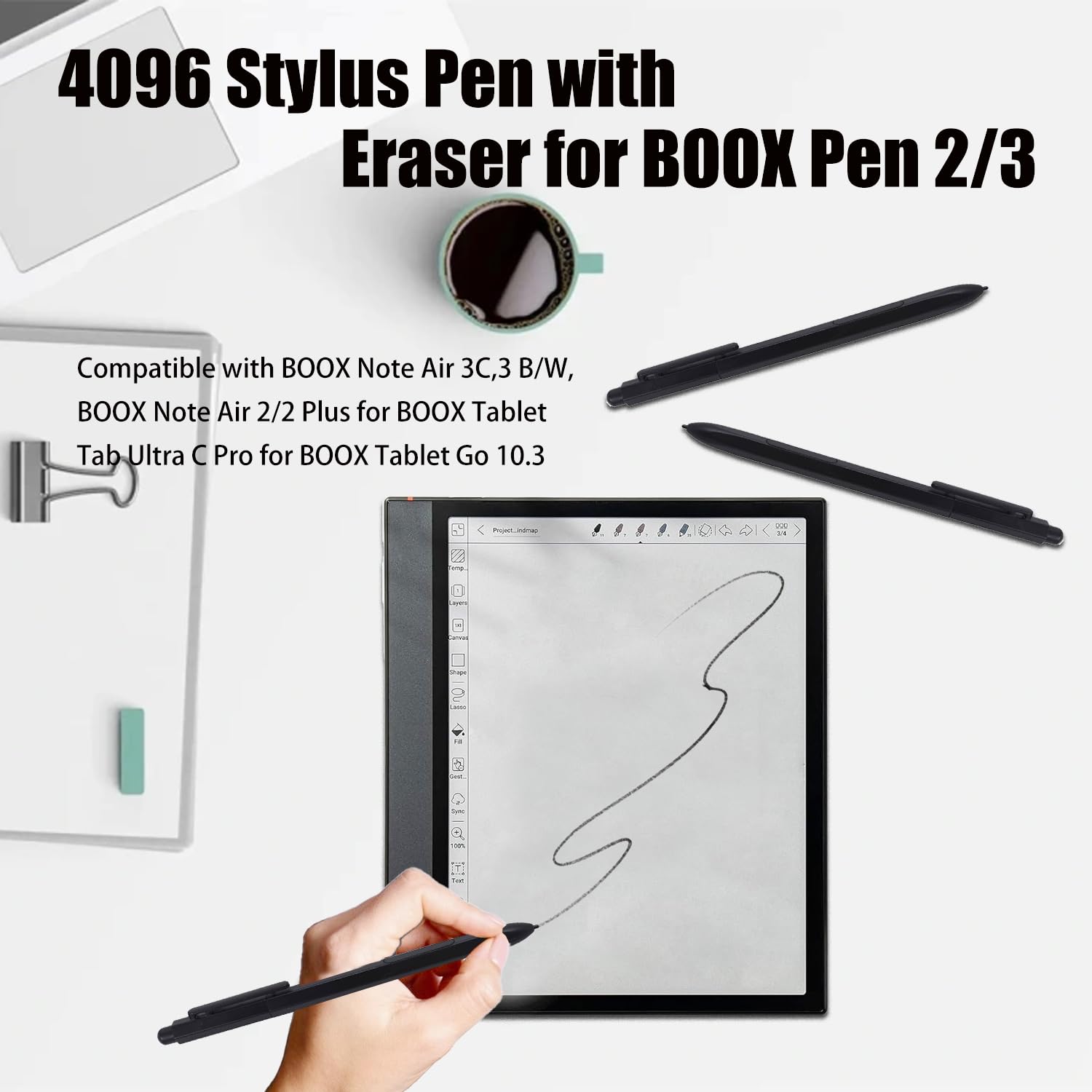 4096 Penna con gomma per BOOX Pen 2/3 compatibile con Note Air 3C, 3B/W, Note Air 2/2 Plus e Tab Ultra C Pro per BOOX Tablet Go 10.3