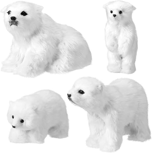Yinder 4 piezas Adorno de Navidad de Oso Polar Grande Oso Polar de Peluche Blanco con Bufanda Animales Colgantes de Oso Polar de Peluche Realistas