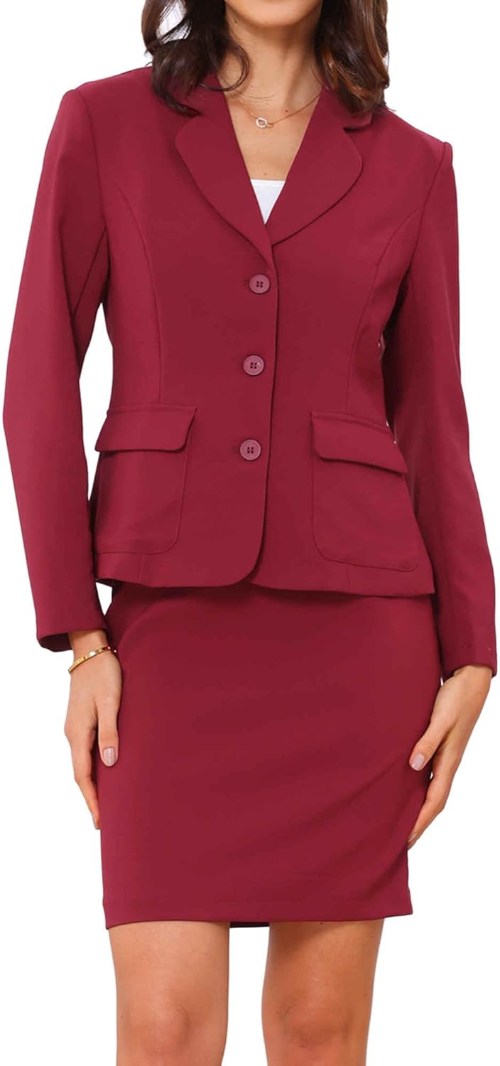 Allegra K Women 2 Piece Skirt Set Suit Business Blazer and Pencil Skirt Office Work Interview Church Outfits