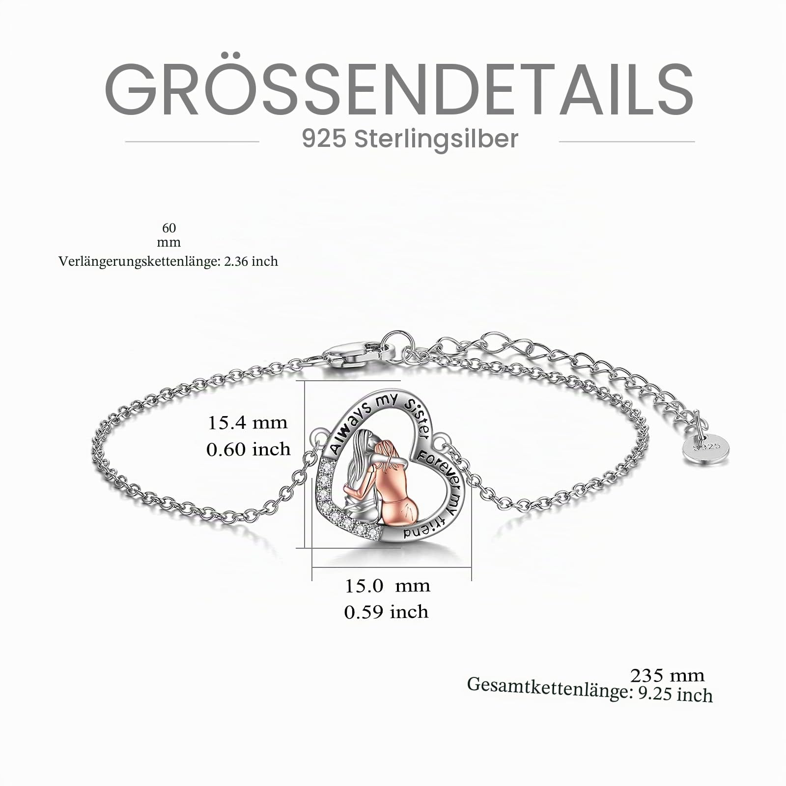 TOUPOP Schwester Armband 925 Sterling Silber Freundschaft Armband für 2/3 Schwestern Damen Schmuck Geschenke für Schwester Beste Freundin Geburtstagsgeschenk Weihnachtsgeschenke