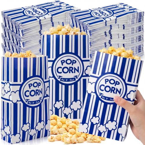 Image of Leinuosen 500 Pcs Paper Popcorn Bags Bulk 2 oz Large Flat Bottom Boxes Disposable Container Sleeve Movie Night Popcorn Bucket for Retro Movie Themed Party Carnival Supplies (Dark Blue)