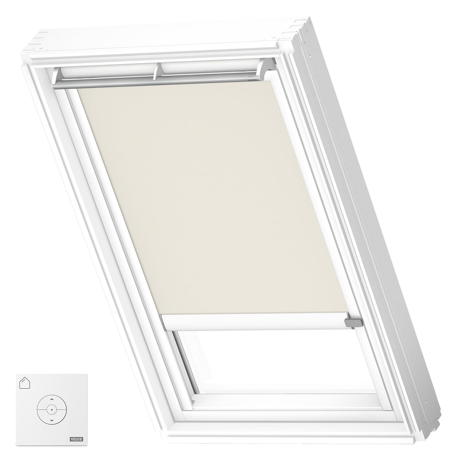 VELUX Original Solar Powered Blackout Roller Blind (DSL), White Frame, PK06, Light Beige