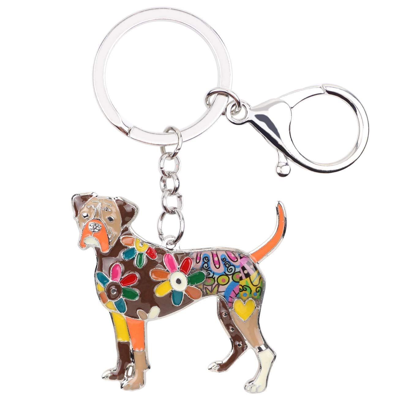 Weveni Women's Brown Enamel Alloy Boxer Dog Keychain Pet Charms Jewelry For Girls Bag Car Wallet (Brown)