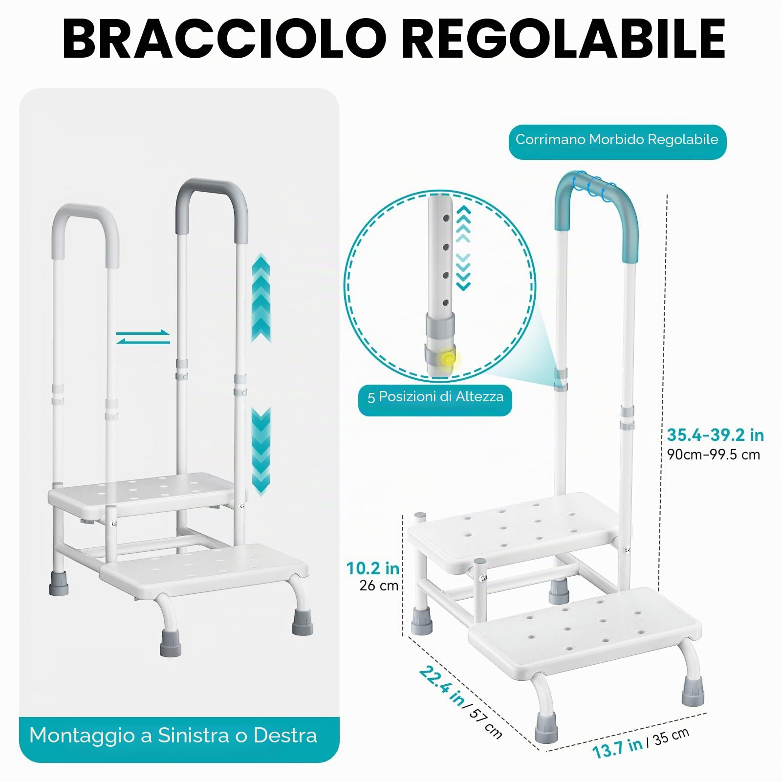 FORTEMOTUS Aiuto all'ingresso per Anziani, Sgabello per Vasca da Bagno con 2 Gradini e Maniglia per Anziani e Disabili per Cucina e Auto, Bianco
