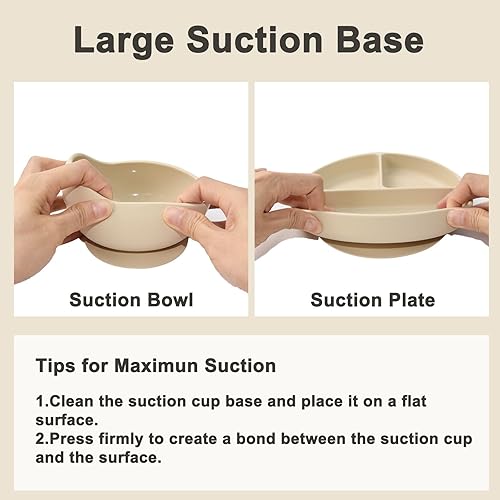 Miniatura 5 de Juego de alimentación de silicona para bebés, 14 piezas, suministros de destete para bebés, cucharas de bebé, cuenco de succión con plato dividido,