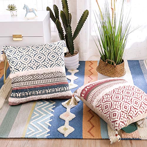 Merrycolor Tufteter dekorativer Kissenbezug für Couch, Sofa, gewebt, Boho-Stil, Tribal-Kissenbezüge mit Quaste… – Bild 4