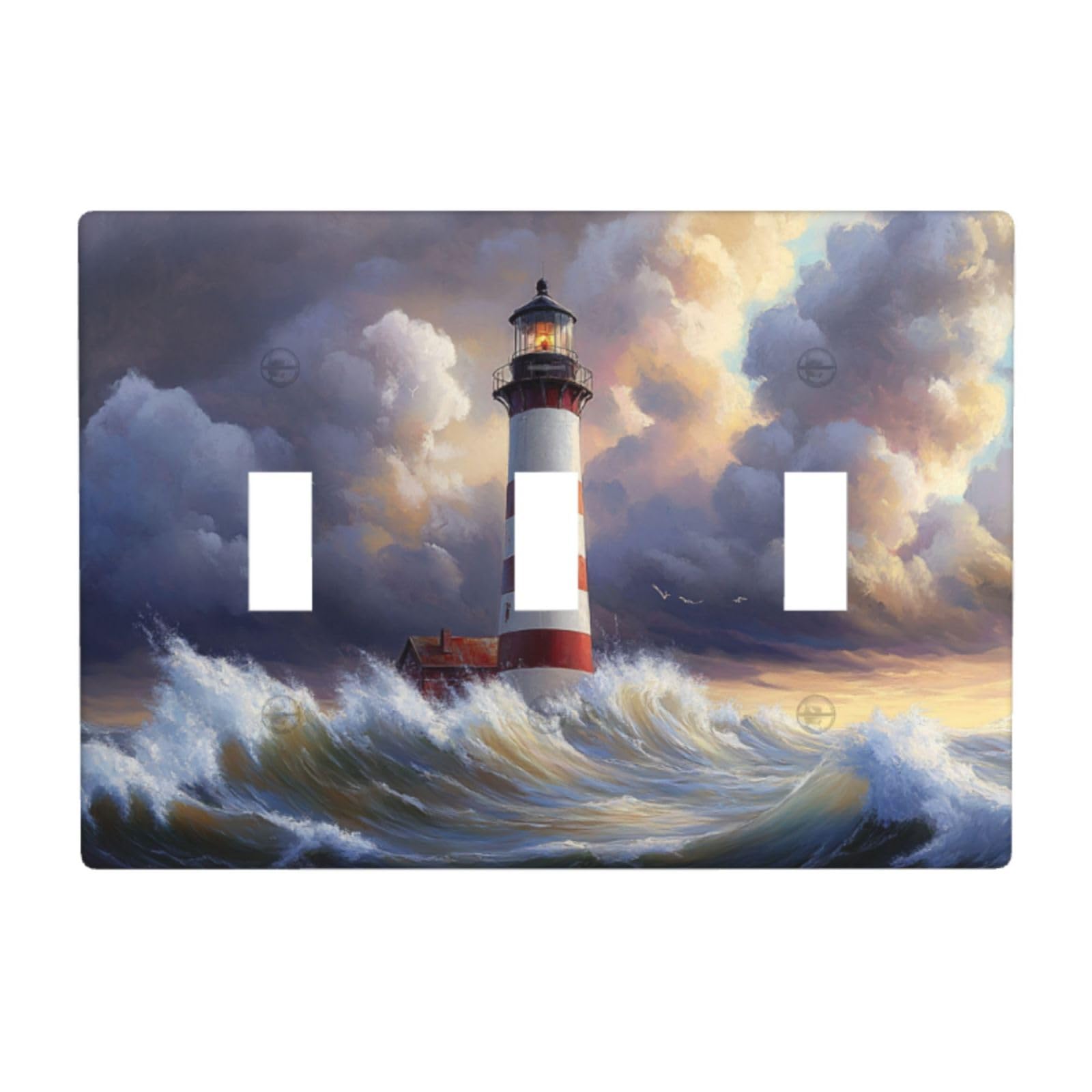 Woshuwo White Lighthouse Light Switch Covers 3 Gang Triple Toggle Wall Plate Switchplate Electrical Faceplate For Bathroom Kitchen Bedroom Decor