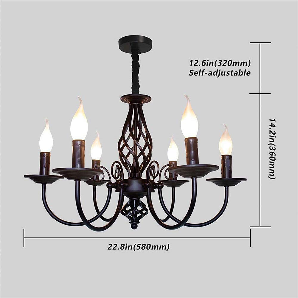 Pendelleuchte Antik Industrie Hängeleuchte Klassische Anhänger Kerze Pendellampe Höhenverstellbar E14 Schmiedeeisen Retro Hängelampe Landhausstil Wohnzimmer Einfach Kronleuchter,Schwarz,6heads